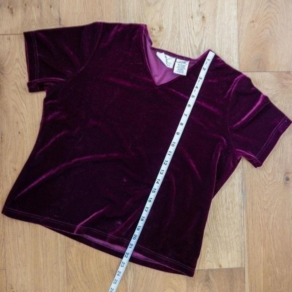 Vintage Kathie Lee Whimsigoth Burgundy Velvet V-Neck Tee Size L Dark Fairy - Picture 5 of 5